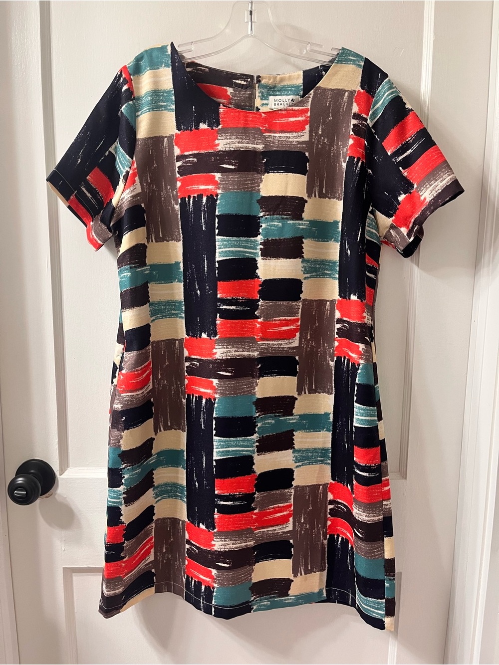 Molly Bracken Multicolor Abstract Print Shift Dress - , Orange, Teal, Navy